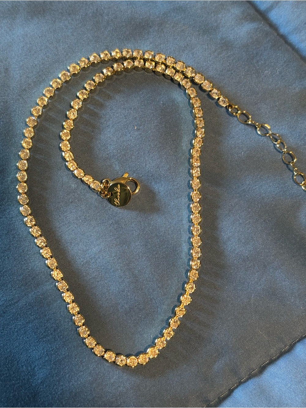 Gold Crystal Tennis Necklace with Signature Tag